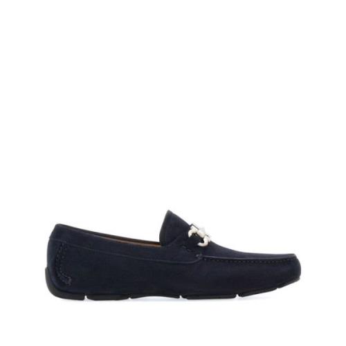 Salvatore Ferragamo Midnatt Blå Mocka Slip-On Skor Blue, Herr