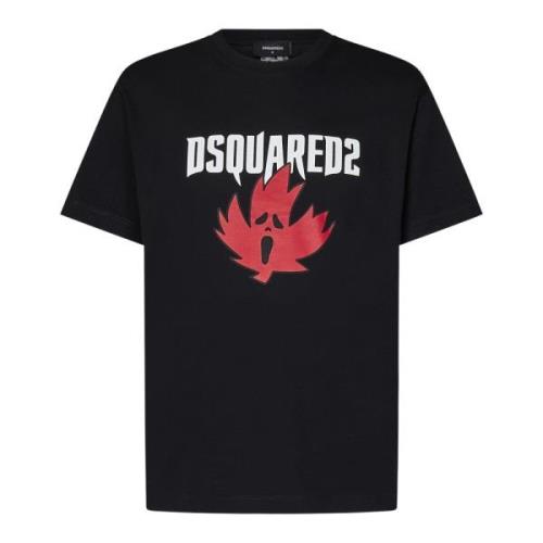 Dsquared2 Svart T-shirt med Ghost Maple Leaf Print Black, Herr