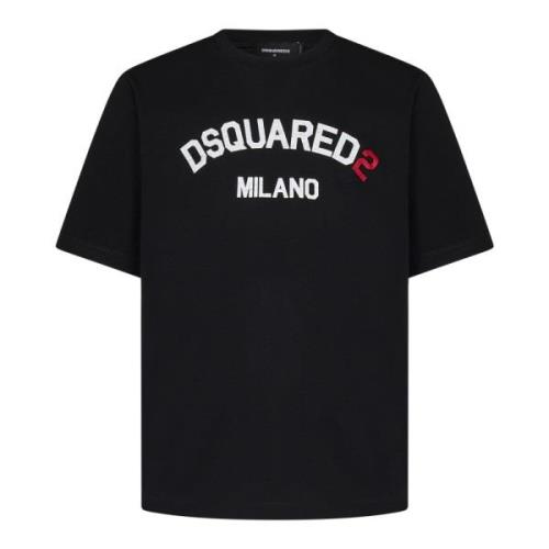 Dsquared2 Svart Loose-Fit T-shirt med Bokstavstryck Black, Herr