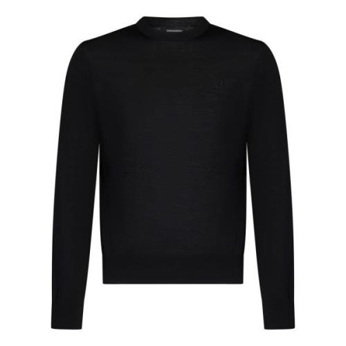 Dsquared2 Svart Ull Crewneck Logo Sweatshirt Black, Herr