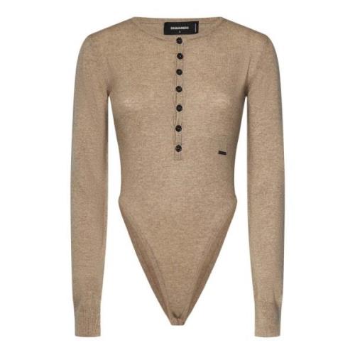 Dsquared2 Sand Tricot Stickad Henley Bodysuit Beige, Dam