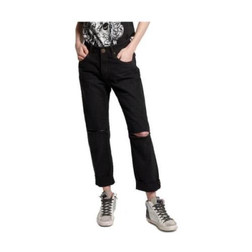 One Teaspoon Svarta bomullsjeans med utskurna knän Black, Dam