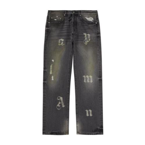 Palm Angels Kolgrå Whisker Straight Jeans Black, Herr