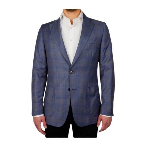 Made in Italia Blå Tartan Ull Blazer Blue, Herr