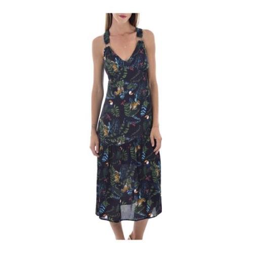 See u soon Jungle Print Midi Klänning - Figursydd V-Ringning Multicolo...