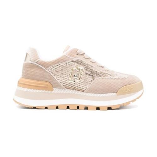 Liu Jo Velvet Corduroy Sequin Sneakers Beige, Dam