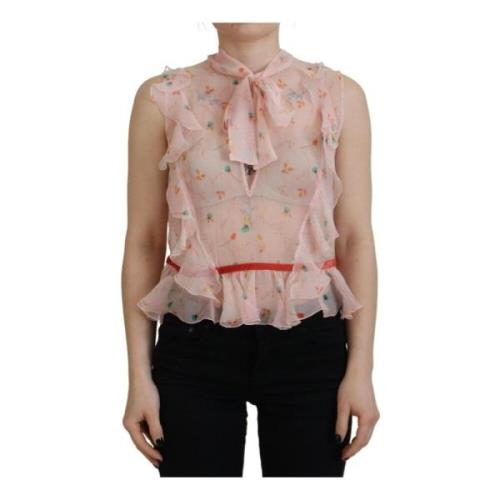 Dsquared2 Rosa Blommig Silke Ascot Krage Topp Pink, Dam