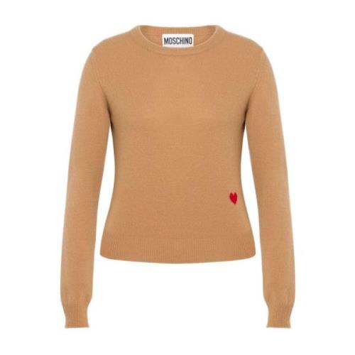 Moschino Brun Sweater med Hjärtmotiv och Crew Neck Brown, Dam