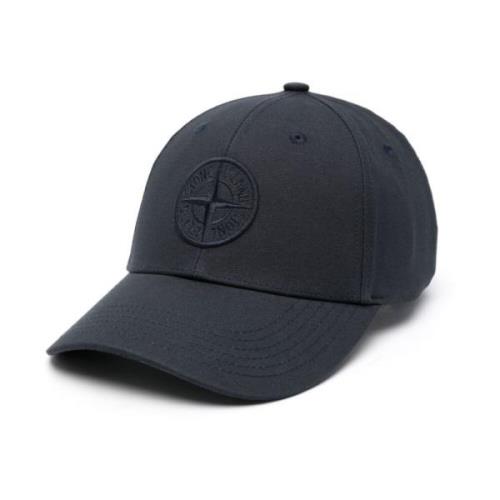 Stone Island Blå Bomull Broderad Kompass Logo Hatt Blue, Herr