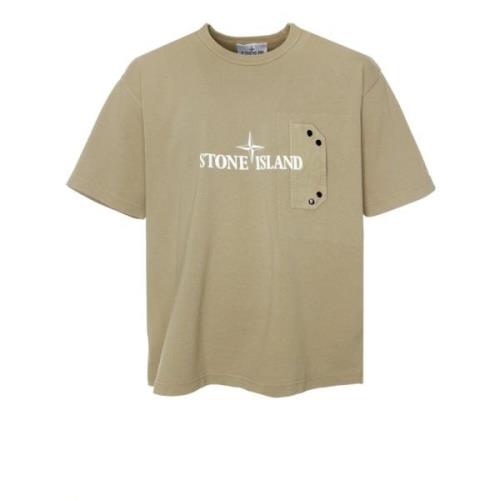 Stone Island Jersey T-shirt med Logo Print Beige, Herr