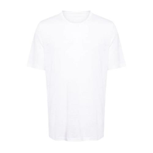 120% Lino Linne Crew Neck T-shirt Svart Vit White, Herr