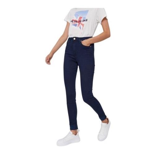 Tommy Jeans Blå Skinny Jeans med Hög Midja och Patchat Logotyp Blue, D...