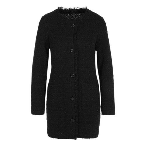 Marc Cain Boucle Cardigan med Lurex och Fransar Black, Dam