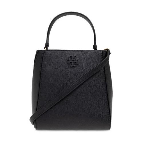 Tory Burch Kornat Läder Axelväska med Logotyp Black, Dam