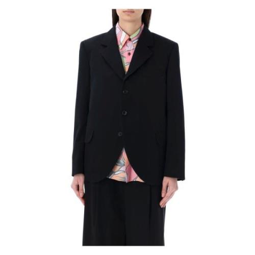 Comme des Garçons Svart Blommig Ruffle Blazer Jacka Black, Dam