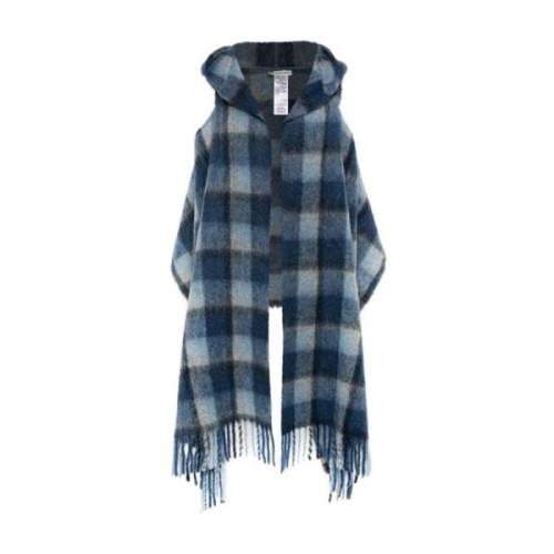 Woolrich Rutigt Mönster Huva Sjal Blue, Dam