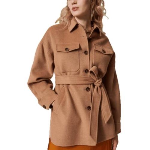 Twinset Kort dubbel ullblandad cabanrock Brown, Dam