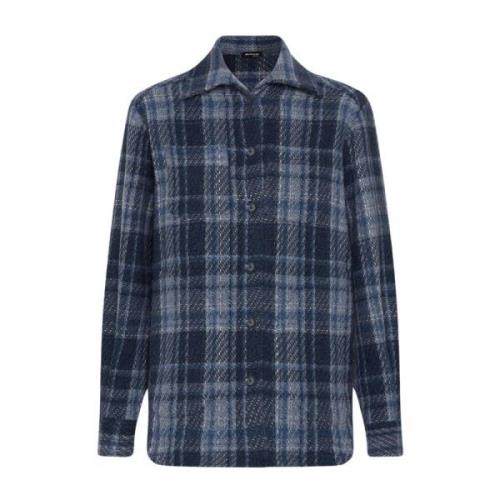 Kiton Tartan Cashmere Overshirt Blue, Dam