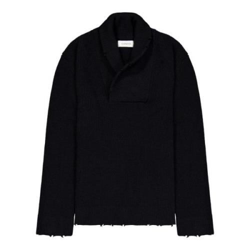 Laneus Sweater med Shawl Neck i Ull Italien Black, Herr