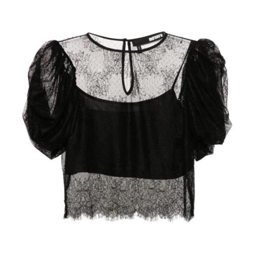 Rotate Birger Christensen Svart Spets Puffärm Blus Black, Dam