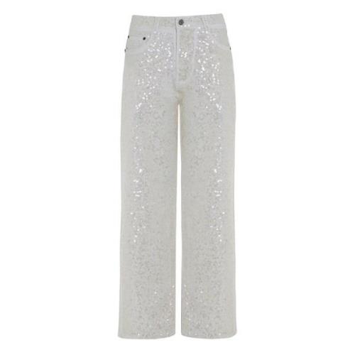 P.a.r.o.s.h. Paljettapplikation Vita Jeans White, Dam