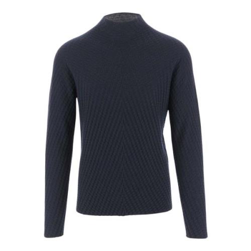 Giorgio Armani Ullblandning Jacquard Pullover Navy Blue, Herr