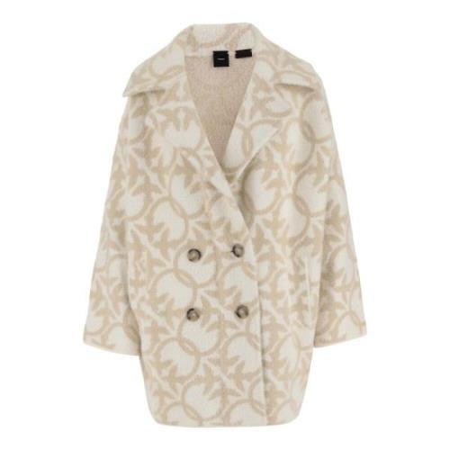 Pinko Love Birds Dubbelknäppt Kappa Elfenben Beige Beige, Dam