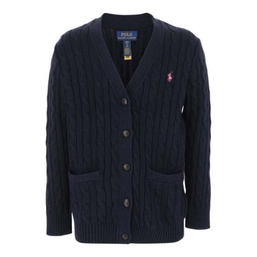 Polo Ralph Lauren Bomull V-ringad Cardigan Marinblå Blue, Dam