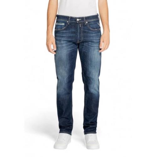 Replay Blå Zip Button Jeans med Fickor Blue, Herr