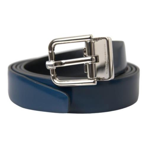 Dolce & Gabbana Navy Blue Läder Metallspänne Bälte Blue, Herr