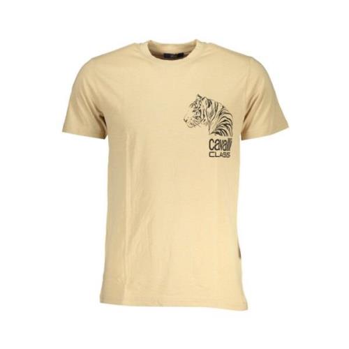 Cavalli Class Beige Bomull Logo Print T-shirt Beige, Herr