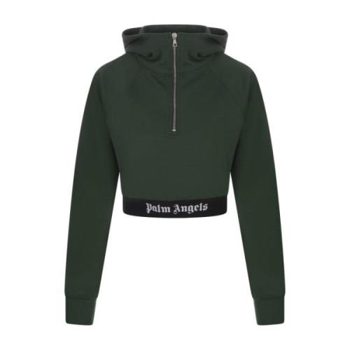 Palm Angels Grön Crop Zip-Up Hoodie Green, Dam