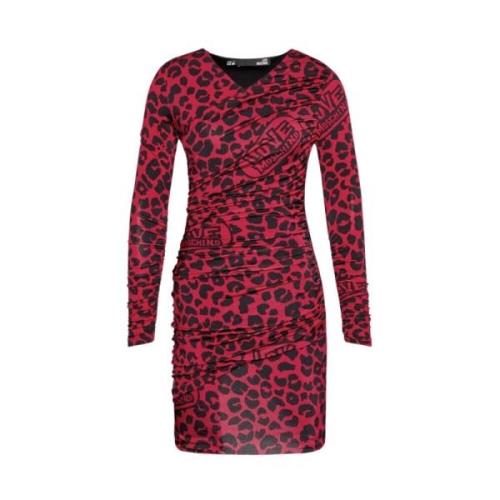 Love Moschino Elegant röd leopardmönstrad klänning Red, Dam