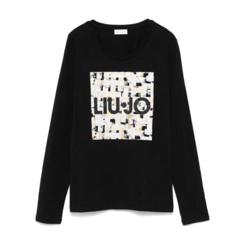 Liu Jo Rhinestone Logo Crew Neck T-shirt Black, Dam