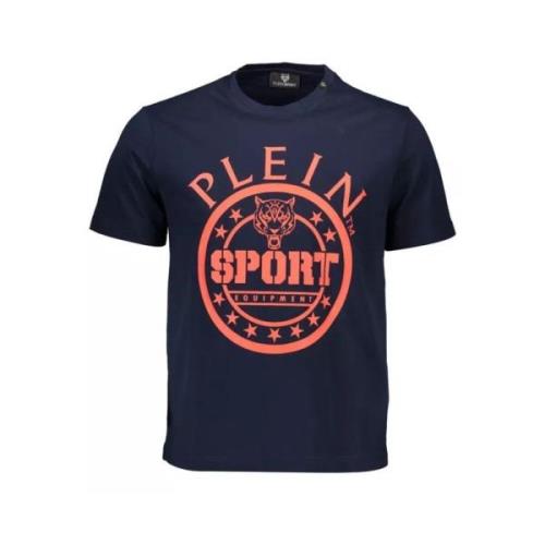 Plein Sport Blå Bomull T-shirt med Signaturdetaljer Blue, Herr