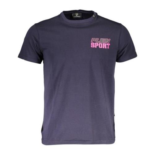 Plein Sport Blå Bomull T-shirt med Tryck Blue, Herr