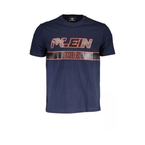 Plein Sport Blå Rundhals T-shirt med Tryckdetalj Blue, Herr