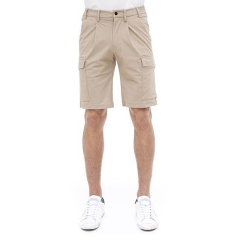 People of Shibuya Beige Stretch Bermuda Cargo Shorts Beige, Herr