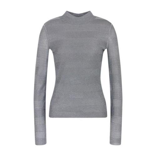 Emporio Armani Grå Randig Tröja Mock Hals Gray, Dam