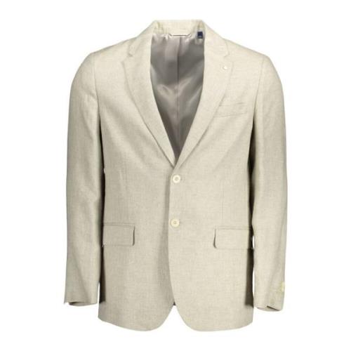 Gant Klassisk Linnejacka i Beige med Logodetaljer Beige, Herr