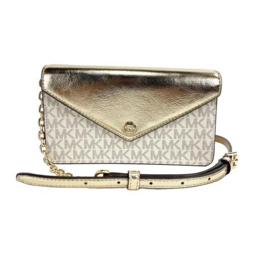 Michael Kors Pale Gold Flap Clutch Crossbody Väska Yellow, Dam