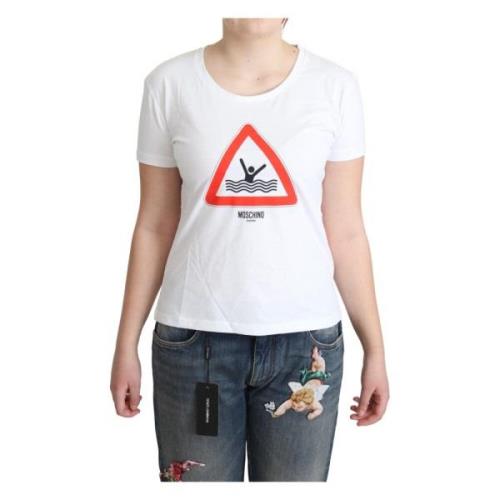 Moschino Triangel Grafisk Bomull T-shirt White, Dam