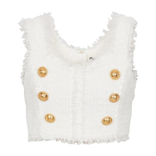 Balmain Tweed crop top White, Dam