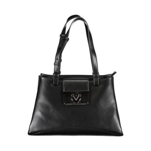 Love Moschino Svart Polyeten Axelväska med Flera Fack Black, Dam