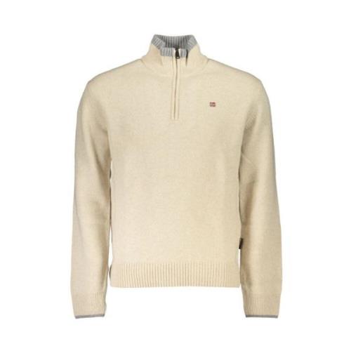 Napapijri Beige Half-Zip Pullover med Kontrast Broderi Beige, Herr