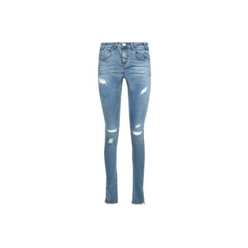 One Teaspoon Blå Skinny Jeans med Fransade Vrist Blue, Dam