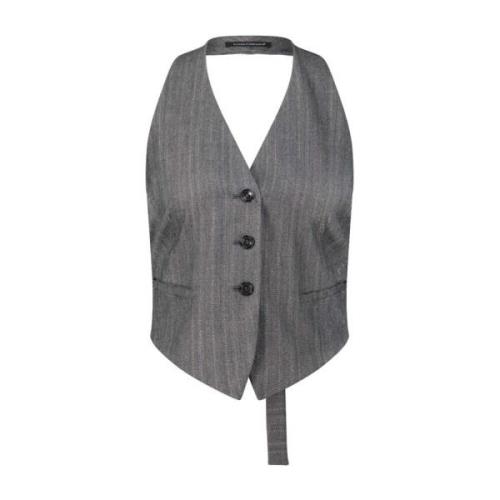 Luisa Cerano Glitter Rygglös Väst i Pinstripe Stil Gray, Dam