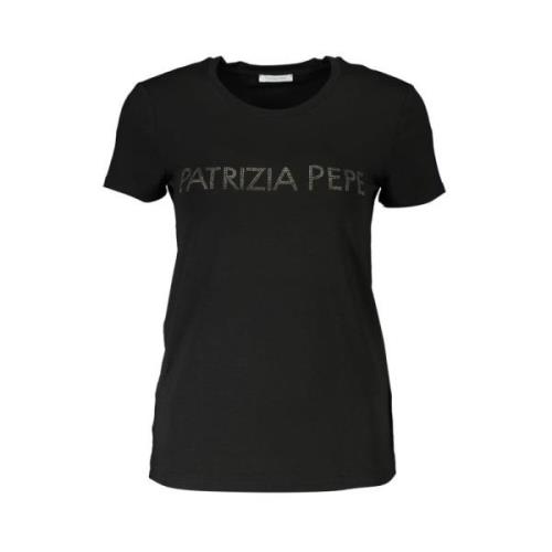 Patrizia Pepe Elegant Rhinestone T-shirt Black, Dam