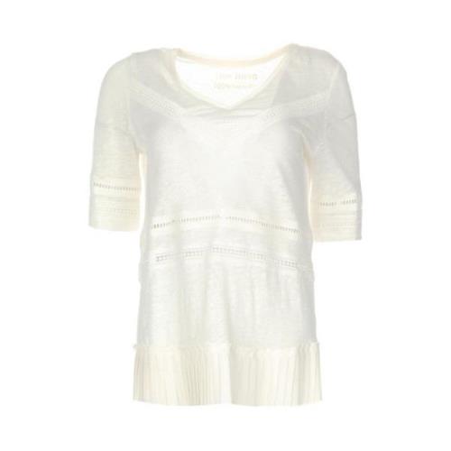 Patrizia Pepe Elegant Linne T-shirt med Virkade Detaljer White, Dam