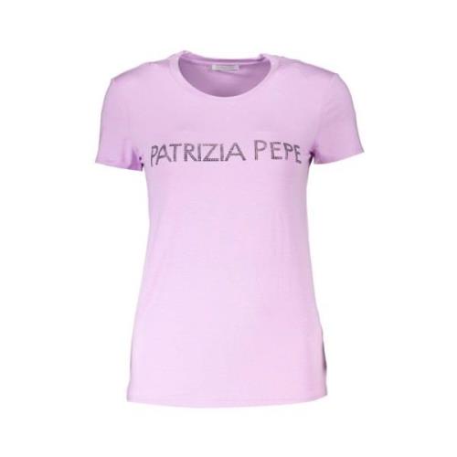 Patrizia Pepe Lila Rhinestone Crew Neck Tee Purple, Dam